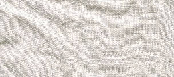 Witte linnen doek. Het patroon van de witte stof. Natuurlijke linnen witte achtergrond - Foto, afbeelding