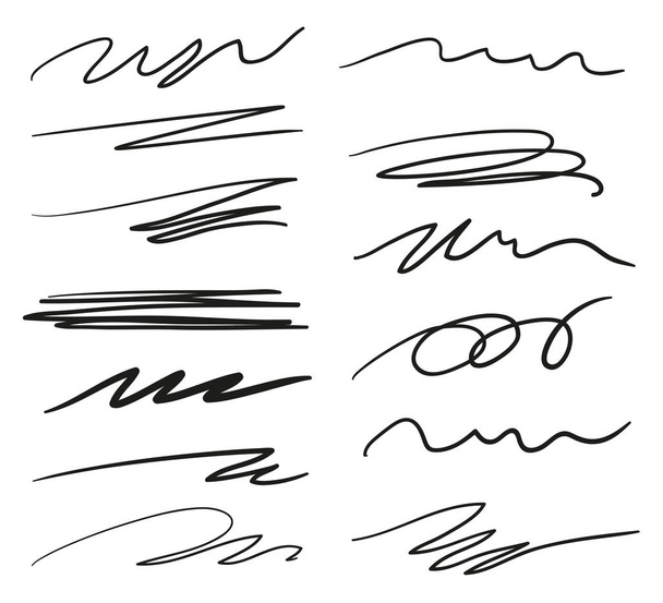 Beyaz elle çizilmiş alt çizgileri. Arka çizgiler bir dizi. Kontur kaotik desenleri. Siyah beyaz resim. Posterler ve el ilanları için yarım yamalak öğeleri - Vektör, Görsel