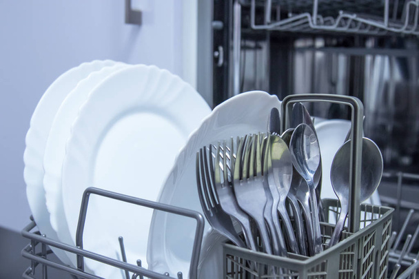 dishwasher interior with dishes - Foto, Imagem