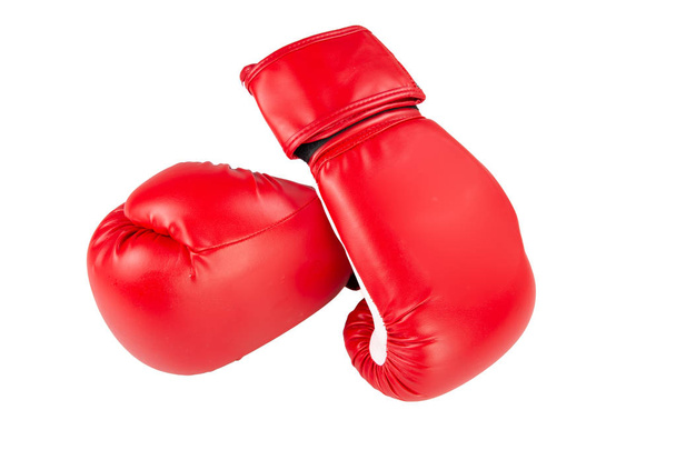 dos guante de boxeo rojo aislado en fondo blanco
 - Foto, Imagen