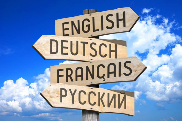 Languages concept - wooden signpost - Photo, Image