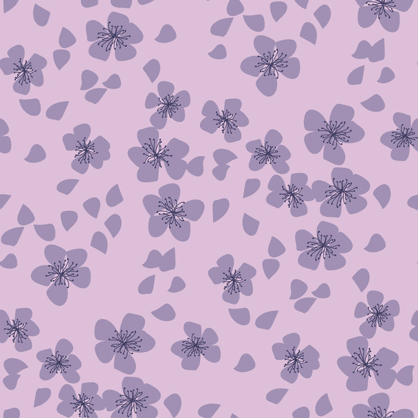バイオレット色の桜の花のシームレスなパターン - ベクター画像