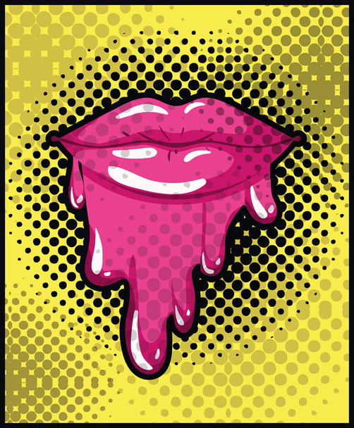 lábios femininos pingando estilo pop art
 - Vetor, Imagem