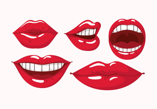 aantal vrouwelijke lippen pop-art stijl - Vector, afbeelding