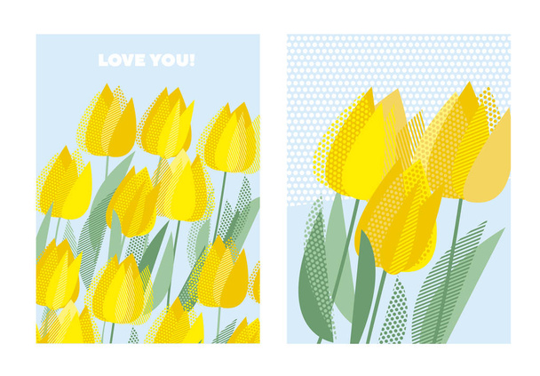 Modello di cartolina floreale tulipano decorativo giallo
 - Vettoriali, immagini