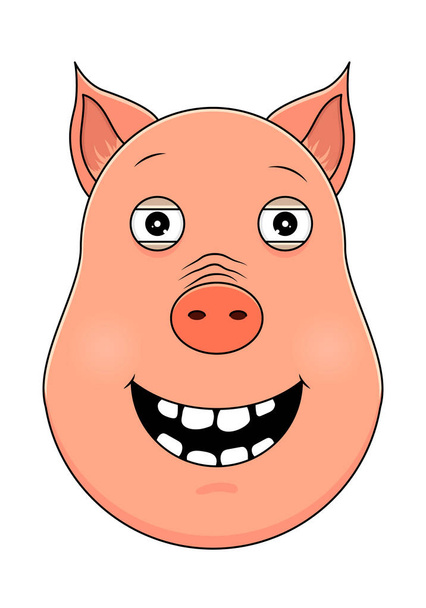 Cabeza de cerdo en estilo de dibujos animados. Ilustración vectorial. Icono de cabeza de animal de bosque. Cerdo feliz. Cabeza emocional de cerdo
. - Vector, Imagen