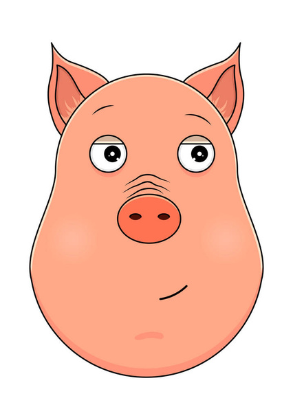 Head of pig in cartoon style. Vector illustration. Woodland animal head icon. Trusting pig. Pig emotional head. - Vector, Image
