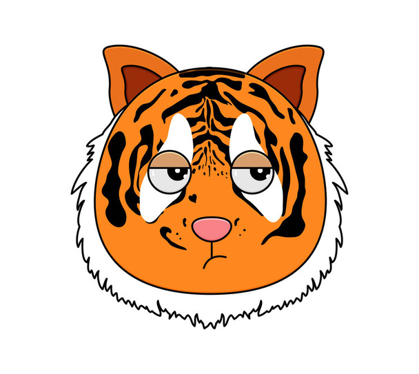 Head of tiger in cartoon style. Vector illustration. Woodland animal head icon. Bored tiger. Tiger emotional head. - Vector, Image