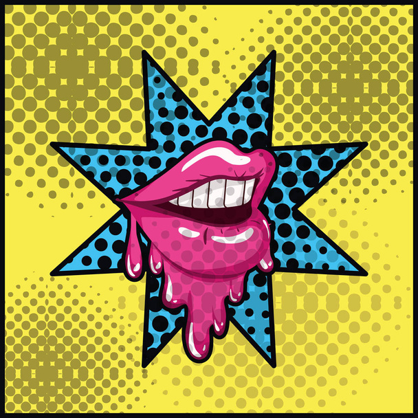 θηλυκό στόμα στάζουν με αστέρι pop στυλ art - Διάνυσμα, εικόνα