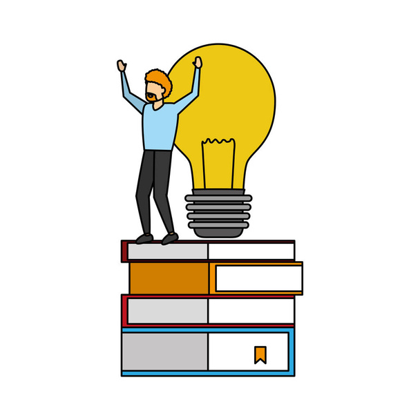 businessman books stack and bulb - Vector, Image