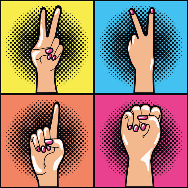 jogo de mãos que expressam estilo de arte pop
 - Vetor, Imagem