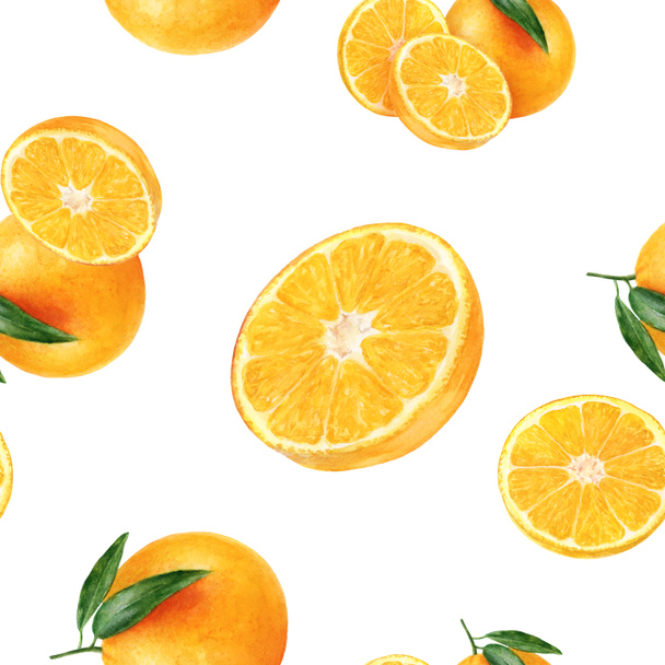 Watercolor hand drawn orange fruit seamless pattern. - Photo, Image