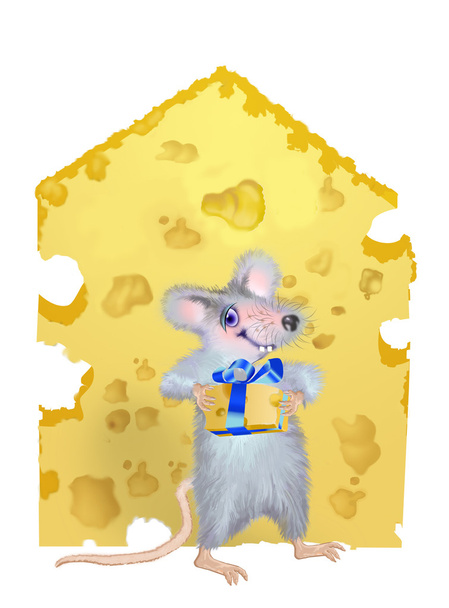 A mouse is given by the piece of cheese - Photo, Image