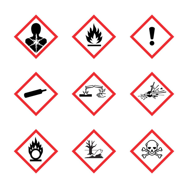 Kemikaalivektorin maailmanlaajuisesti yhdenmukaistettu luokitus- ja merkintäjärjestelmä valkoisella pohjalla
 - Vektori, kuva