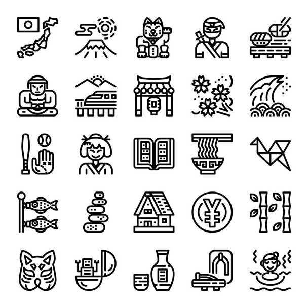 japan pixel perfekte symbole, vektorbearbeitbarer strich - Vektor, Bild