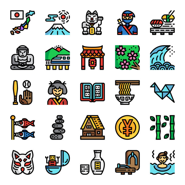 Japón píxel iconos de línea de color perfecto, vector de carrera editable
 - Vector, imagen