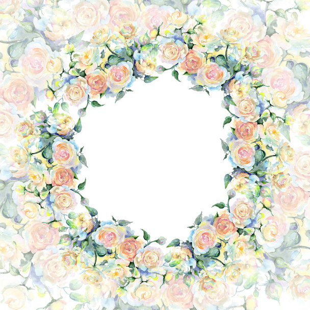 Bouquet de roses beige fleur botanique florale. Ensemble d'illustration de fond aquarelle. Cadre bordure ornement carré
. - Photo, image