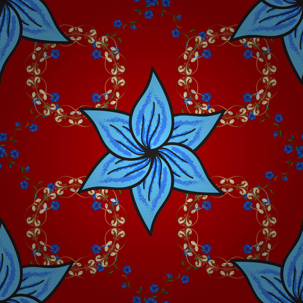 Blumenmalerei Vektor für T-Shirt-Druck. florale nahtlose Muster Hintergrund. Blüten auf roten, blauen und grauen Farben. - Vektor, Bild