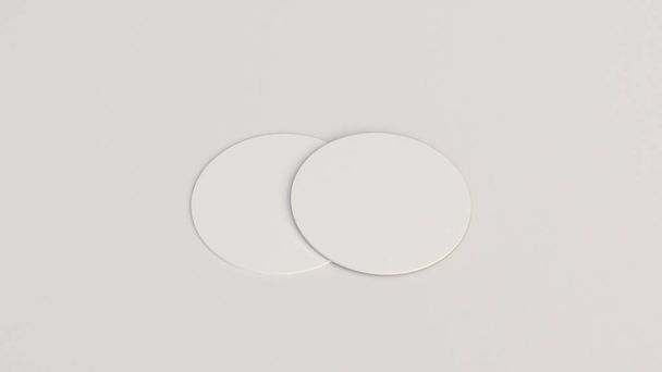 Mockup of blank white round beer coasters on white background. Branding template. 3D rendering illustration - 写真・画像