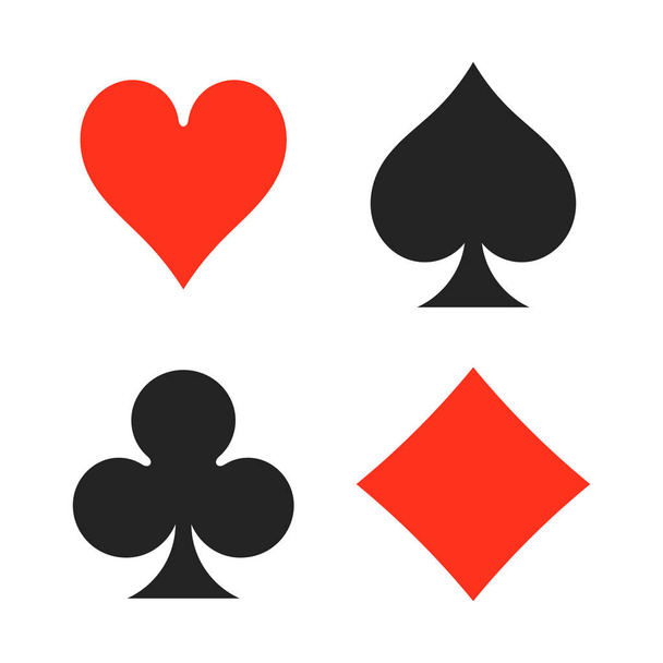 Playing cards suits. Spades, hearts, diamonds, clubs icons. Game cards signs. Isolated vector illustration - Vector, Image