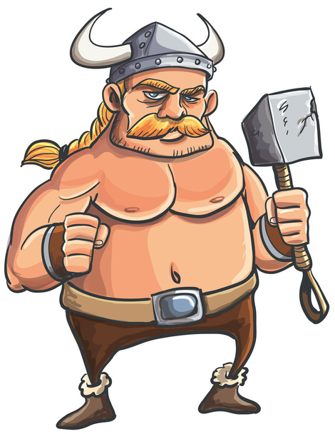 Viking cartoon with a big hammer - Vektor, Bild