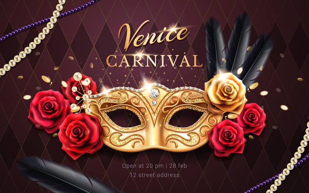 Bannière carnaval Mardi gras, flyer avec masque
 - Vecteur, image