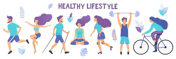 Estilo de vida saludable. Actividades físicas diferentes
 - Vector, Imagen
