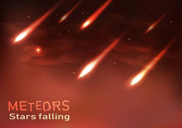 Meteoros estrellas cayendo disparando astronomía llama quema destellos concepto fondo abstracto, ilustración vectorial
 - Vector, imagen