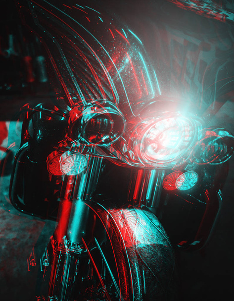 Moto avec phare. Photo réalisée avec effet anaglyphe 3d
. - Photo, image