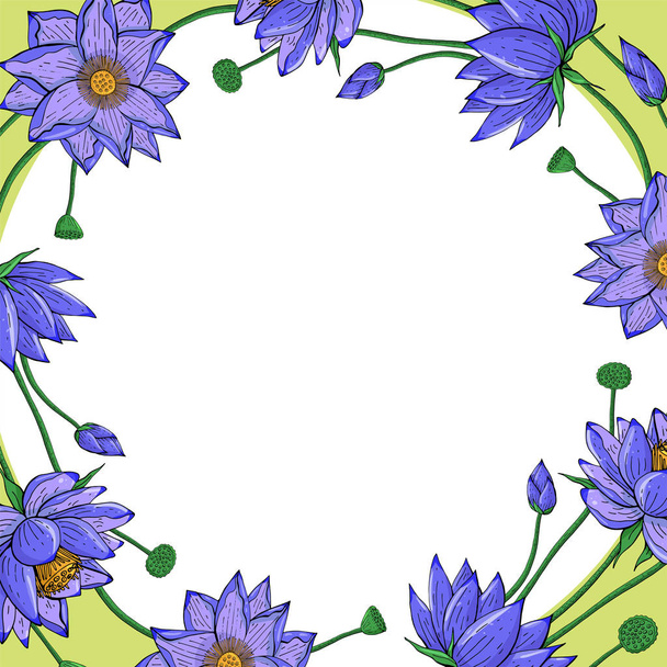Wreath from lotus flowers, floral round decoration border, botanical design elements - Vector, Imagen
