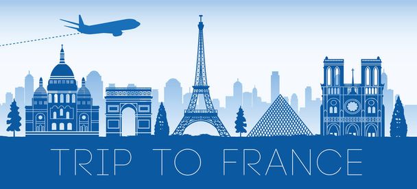 France famous landmark blue silhouette design,vector illustration - Vector, Image