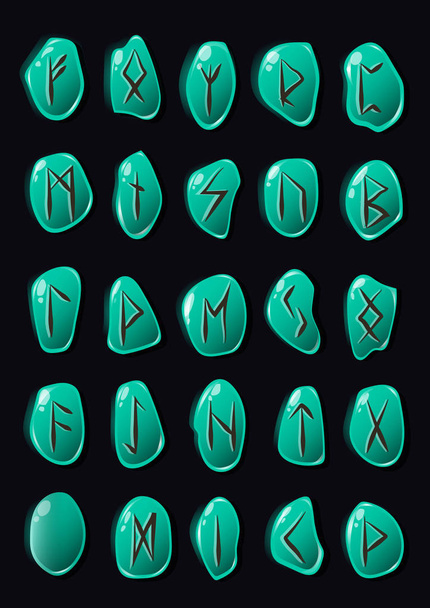 Set of Old Norse Scandinavian runes. Runic alphabet, futhark. - Vector, Image
