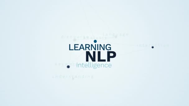 PNL aprendizaje inteligencia lingüística diseño análisis interacción palabras clave del lenguaje comprensión de discurso animado fondo de nube de word en uhd 4k 3840 2160. - Metraje, vídeo