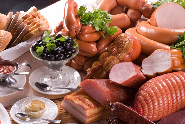 Composition of meat products and snacks - Photo, image