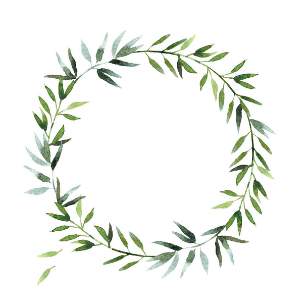 Beautiful watercolor wreath isolated on white background. Round floral watercolor wreath for design, postcards, banners, emblems, logo. - Foto, afbeelding