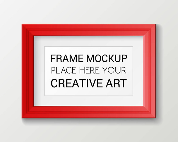 Plantilla de marco rojo rectangular realista, marco en la maqueta de pared con bordes decorativos
 - Vector, Imagen