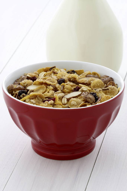 lezzetli ve besleyici kahvaltı müsli veya granola tahıl hafif kızarmış. - Fotoğraf, Görsel