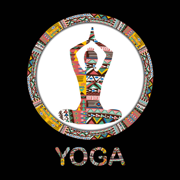 силует жінки йоги прикрашений етнічним декоративним візерунком
 - Вектор, зображення