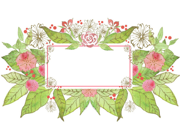  spring watercolor background with  flowers. Floristic frame decor. - Фото, изображение