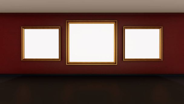 Frames op de galerij-muur, 3d illustratie - Foto, afbeelding