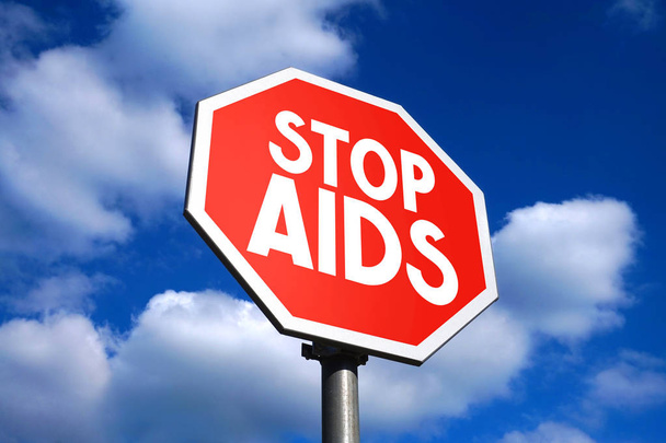 Stop Aids σημάδι, ουρανός στο παρασκήνιο. - Φωτογραφία, εικόνα