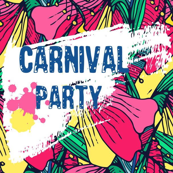 handgezeichneter mehrfarbiger tropischer Hintergrund und Grunge-Textur für brasilianisches Karnevalsplakat, Grußkarte, Party-Einladung, Banner oder Flyer. Vektorillustration - Vektor, Bild