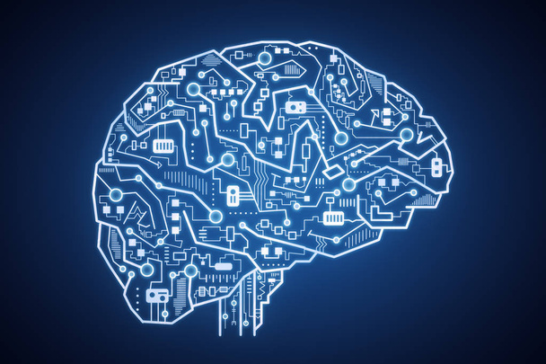 Creative circuit brain on blue background. AI and success concept. 3D Rendering  - Foto, Imagem