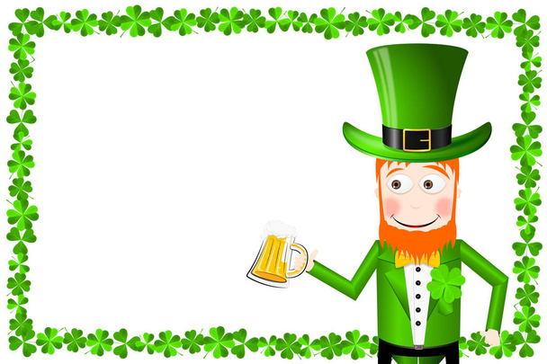 St. Patrick's Day illustration - Leprechaun holding beer - Foto, afbeelding