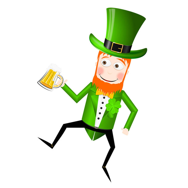 St. Patrick dzień ilustracja - krasnoludek trzyma piwa - Zdjęcie, obraz