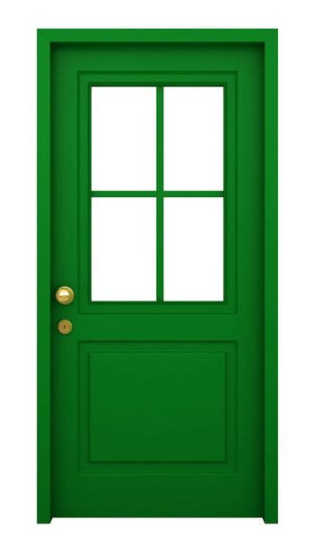 3d render of green door with frame isolated on white background - Fotó, kép