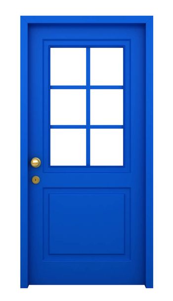 3d render of blue door with frame isolated on white background - 写真・画像