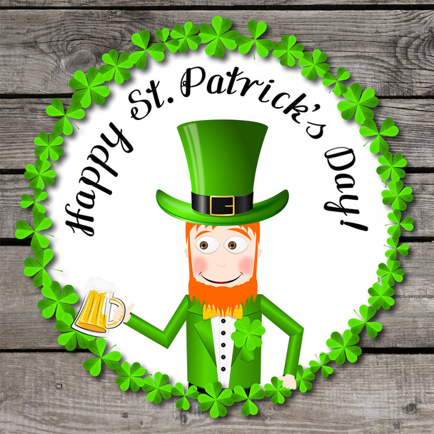 St. Patrick dzień ilustracja - krasnoludek trzyma piwa - Zdjęcie, obraz