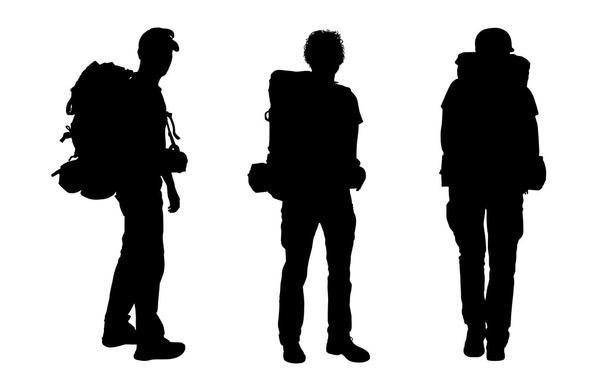 set of male backpacker silhouettes - Photo, Image