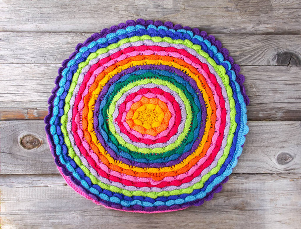 Colorful knitted mat surface with stripes. - Photo, Image